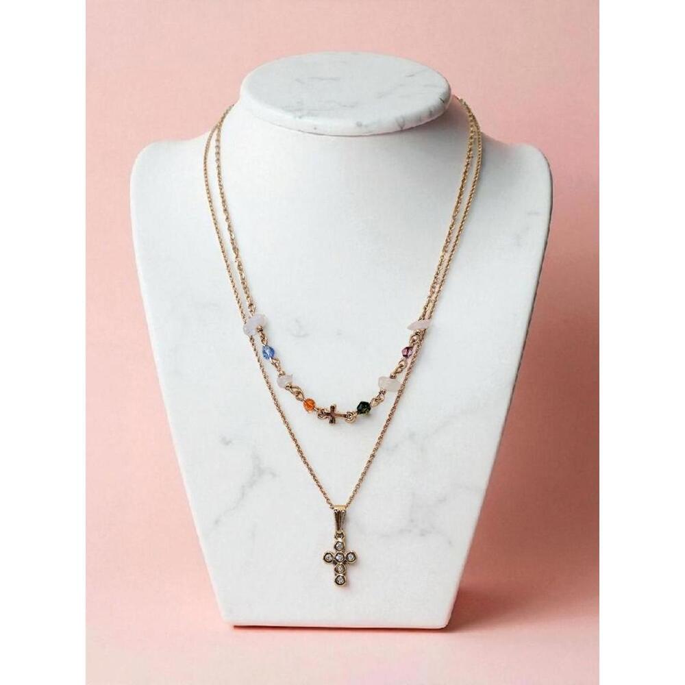 Isadora Signed Gold Tone Necklace with Crystals | Layered Double Strand